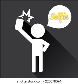 Taking Selfie Photo on Smart Phone concept on black background. vector illustration