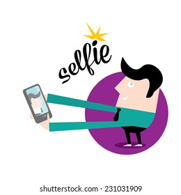 Taking Selfie Photo on Smart Phone concept icon set. vector illustration