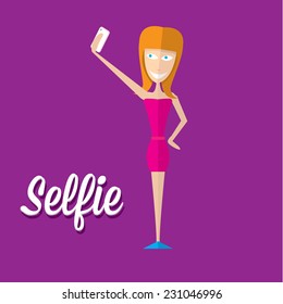 Taking Selfie Photo on Smart Phone concept on violet background. Young couple taking selfie photo together with mobile phone .vector illustration