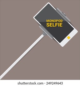 Taking Selfie Photo on Smart Phone with monopod concept . vector illustration