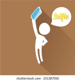 Taking Selfie Photo on Smart Phone concept on brown background. 