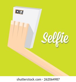 Taking Selfie Photo on Smart Phone concept on green background. vector illustration