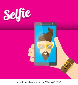 Taking Selfie Photo on Smart Phone concept icon set. vector illustration