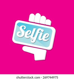 Taking Selfie Photo on Smart Phone concept icon set. vector illustration