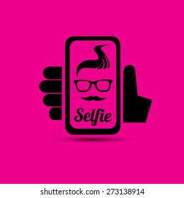 Taking Selfie Photo On Smart Phone Concept Icon Set. Vector Illustration