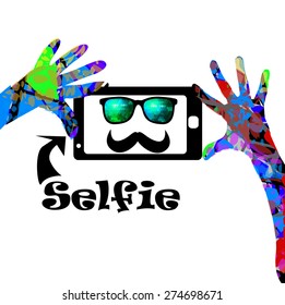 Taking Selfie Photo on Smart Phone concept. vector