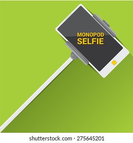 Taking Selfie Photo on Smart Phone with monopod concept . vector illustration