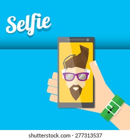 Taking Selfie Photo on Smart Phone concept icon . vector illustration