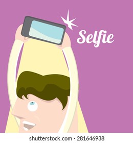Taking Selfie Photo on Smart Phone concept icon set. vector illustration