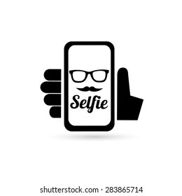 Taking Selfie Photo on Smart Phone concept icon set. vector illustration