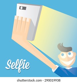 Taking Selfie Photo on Smart Phone concept. vector illustration