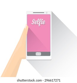 Taking Selfie Photo on Smart Phone concept icon set. vector illustration