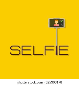 Taking Selfie Photo on Smart Phone or Tablet concept logo or icon. 
Hipster Flat design for web sites and infographic design.
Vector Illustration. 
Touch icon, hand with pressed finger.