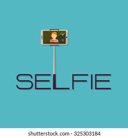 Taking Selfie Photo on Smart Phone or Tablet concept logo or icon. 
Hipster Flat design for web sites and infographic design.
Vector Illustration. 
Touch icon, hand with pressed finger.