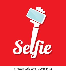 Taking Selfie Photo on Smart Phone concept icon on red background. vector illustration