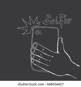 Taking Selfie Photo on Smart Phone concept. vector doodle style illustration