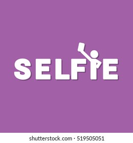 Taking Selfie Photo on Smart Phone concept icon set. vector Selfie label or Selfie badge on violet background