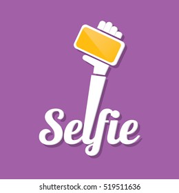 Tomando Selfie Photo no conjunto de ícones do conceito Smart Phone. Vector Selfie rótulo ou selfie emblema no fundo violeta