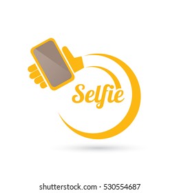 Taking Selfie Photo on Smart Phone concept icon. vector Selfie label or Selfie badge on isolated on white