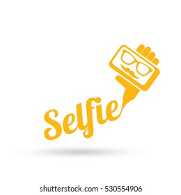 Taking Selfie Photo on Smart Phone concept icon. vector Selfie label or Selfie badge on isolated on white