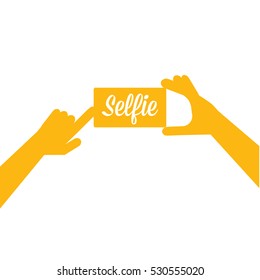 Taking Selfie Photo on Smart Phone concept icon. vector Selfie label or Selfie badge on isolated on white
