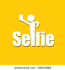 Taking Selfie Photo on Smart Phone concept creative icon. vector Selfie label or Selfie badge on orange background