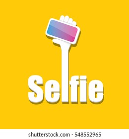 Taking Selfie Photo on Smart Phone concept creative icon. vector Selfie label or Selfie badge on orange background