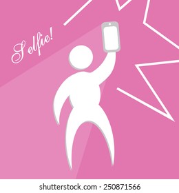Taking selfie photo on smartphone concept on pink illustration creative design