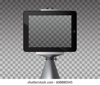 Taking Selfie Photo with stick. Transparency background.
Empty screen on monopod. Self portrait mockup. Modern gadget. 
Vector Illustration. 