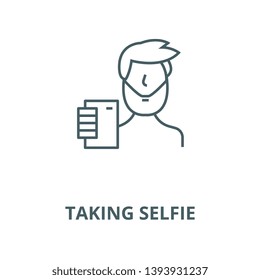 Taking selfie vector line icon, linear concept, outline sign, symbol