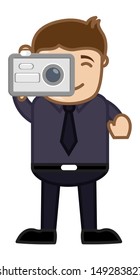 Taking Shot with Digital Camera - Business Cartoons Character