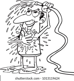 Taking a shower. Vector picture on personal hygiene.