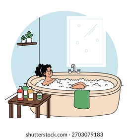 Tomando un día de spa en casa en una ilustración de invierno.