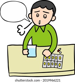 Taking tablets Supplements Men taking medicine Middle-aged illustration material