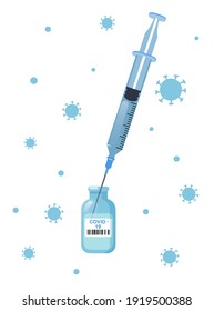 Taking the vaccine from the vial with a syringe. Coronavirus vaccine. Flat vector illustration
