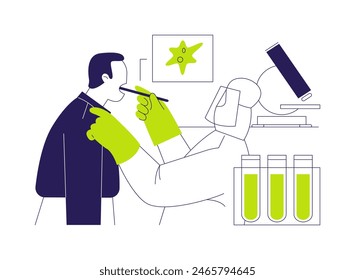 Taking virus samples abstract concept vector illustration. Doctor in protective suit taking patients virus samples, Covid19 pandemic, medical research, microbiology sector abstract metaphor.