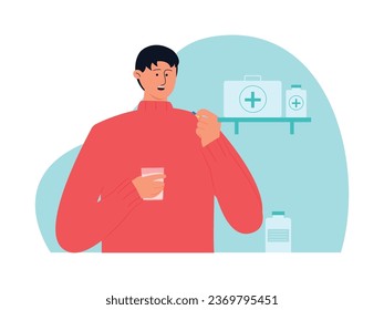 Toma de vitaminas para la inmunidad, actividades rutinarias para mantener la salud, medicina ilustrativa vectorial.