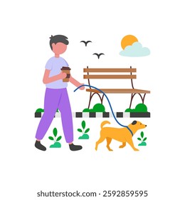 Taking a Walk, Flat Vector Illustration