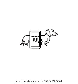 Taking an X-ray image of a Dachshund vector line icon for X-Ray day on November 8