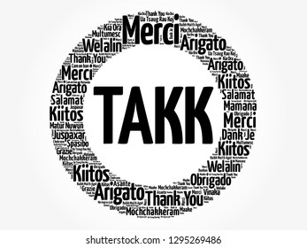 Takk (Thank You in Icelandic) Word Cloud in different languages, concept background