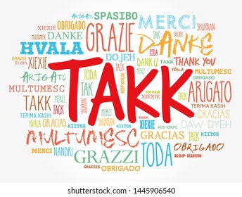 Takk (Thank You in Icelandic) Word Cloud in different languages