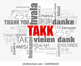 Takk (Thank You in Icelandic) Word Cloud in different languages