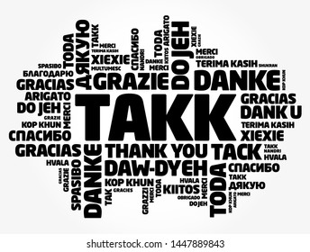 Takk (Thank You in Icelandic) Word Cloud in different languages