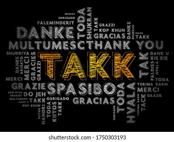 Takk (Thank You in Icelandic) Word Cloud in different languages