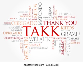 Takk (Thank You in Icelandic) Word Cloud background, all languages, multilingual for education or thanksgiving day