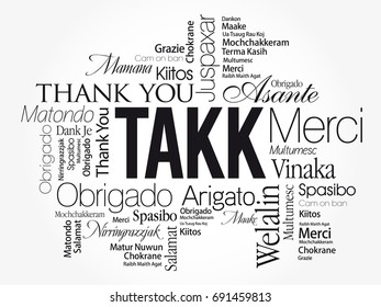 Takk (Thank You in Icelandic) Word Cloud background, all languages, multilingual for education or thanksgiving day