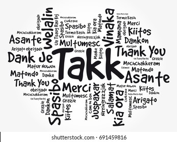 Takk (Thank You in Icelandic) Word Cloud background, all languages, multilingual for education or thanksgiving day