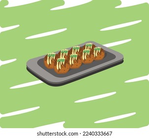 takoyaki. Asian food isolated on white background, takoyaki traditional japanese food vector illustration