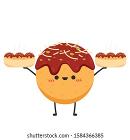 Takoyaki character design. Takoyaki vector. Takoyaki on white background.