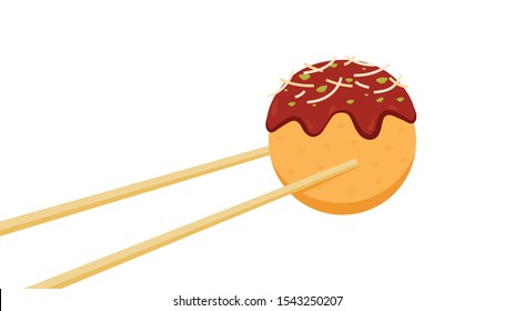 Takoyaki and chopsticks. Takoyaki on white background. free space for text.